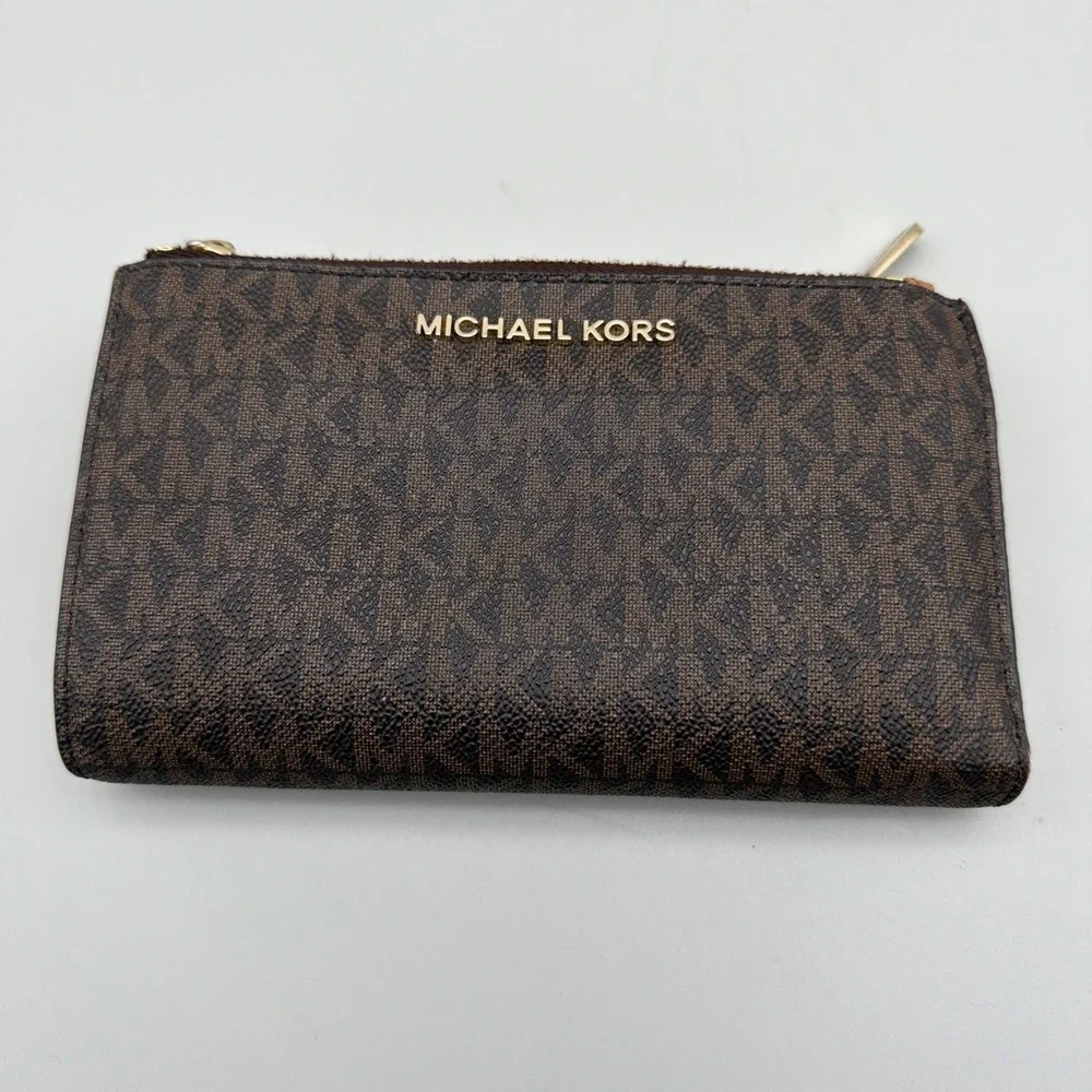 Michael Kors Monogram Wallet with Smartphone Pocket, Brown, No Wristlet
